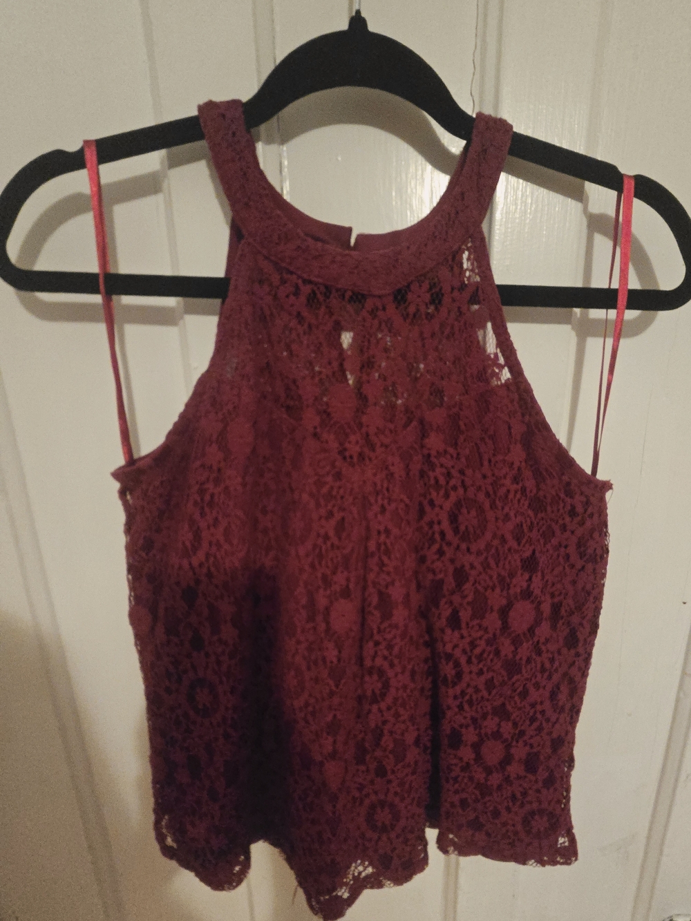 Lace Halter Tank Top - Burgundy